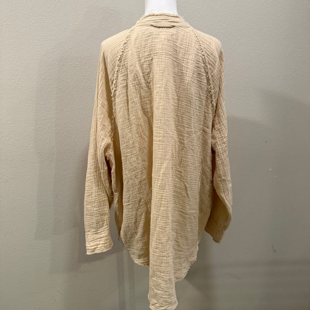 Aerie Gauzy Coverup Shirt Soft Oat Cream Large Lagenlook Beach Resort Vacation - Picture 3 of 10